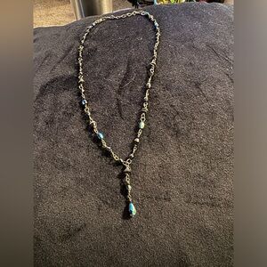 Blue and black delicate beading with silver chain